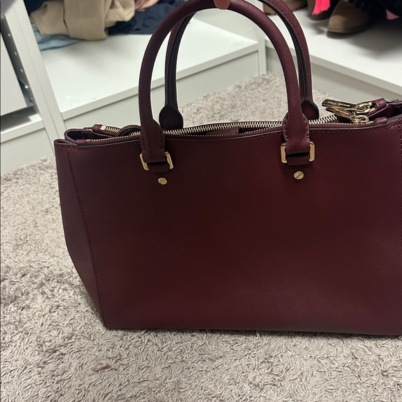 MICHAEL KORS Hope Leather Large Satchel Bag Crossbody Handbag (Merlot) - Picture 4 of 5